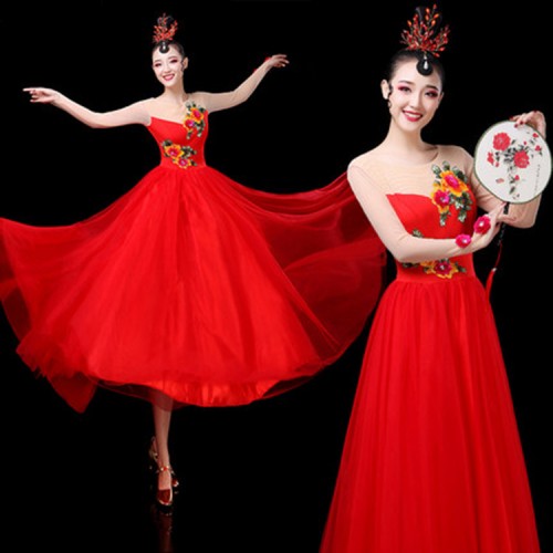 Women's  red colored ancient chinese traditional classical dance costumes fairy classical fairy drama cosplay dresses